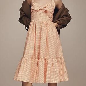 MAEVE halter bow front midi dress, orange gingham